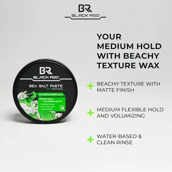 BLACK & RED Wax Saç Şekillendirici Wax Sea Salt Paste Deniz Tuzlu Mat Doğal Görünüm Orta Sertlik - 120 ml