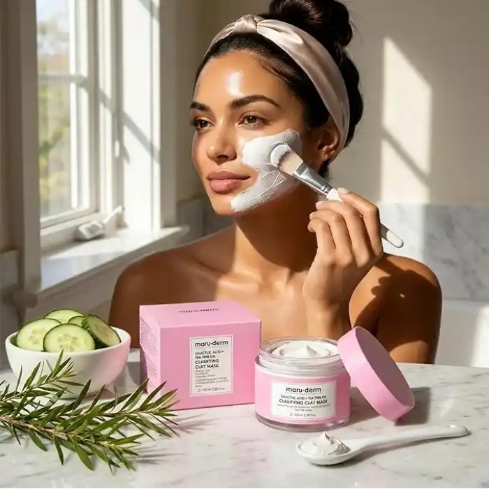 Maruderm Salisilik Asit + Çay Ağacı Yağı Kil Maskesi – Siyah Nokta ve Gözenek Görünümü Karşıtı Arındırıcı Vegan Yüz Maskesi, 100 ML