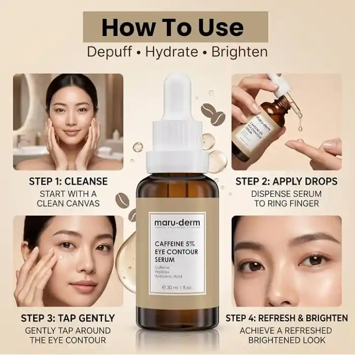 Maruderm%5 Kafein + Peptit + Hyalüronik Asit Göz Çevresi Serumu – Şişkinlik ve Koyu Halka Görünümüne Karşı Canlandırıcı Göz Kontur Bakımı, 30 ML