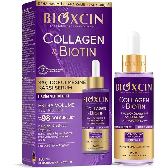 Bioxcin Collagen & Biotin Saç Serumu 100 ml – Saç Dökülmesine Karşı, Hacimlendirici, Hidrolize Kolajen, Biotin ve BioComplex B11 İçerikli