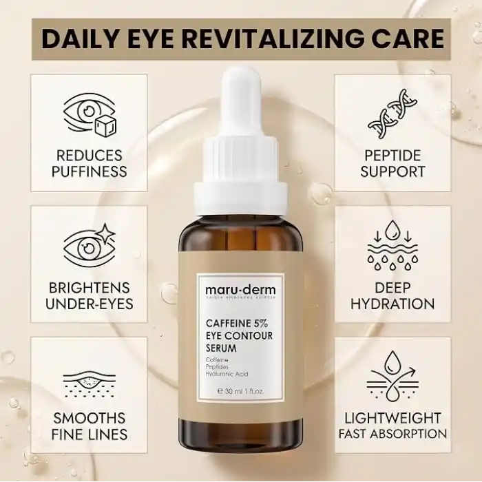 Maruderm%5 Kafein + Peptit + Hyalüronik Asit Göz Çevresi Serumu – Şişkinlik ve Koyu Halka Görünümüne Karşı Canlandırıcı Göz Kontur Bakımı, 30 ML