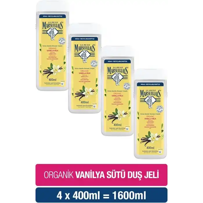 Le Petit Marseillais Organik Vanilya Sütü Duş Jeli, 4x400 ml