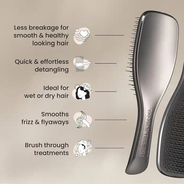 Tangle Teezer Ultimate Detangler Chrome Midnight Silver Gümüş Düz ve Kıvırcık Saçlar için Saç Fırçası Tarak