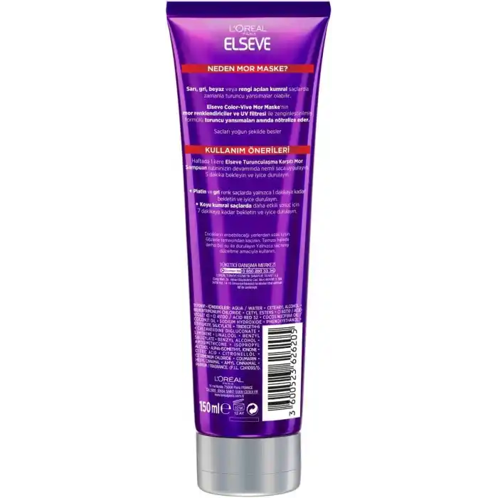 LOreal Paris Elseve Turunculaşma Karşıtı Renk Düzeltici Mor Maske 150 ml
