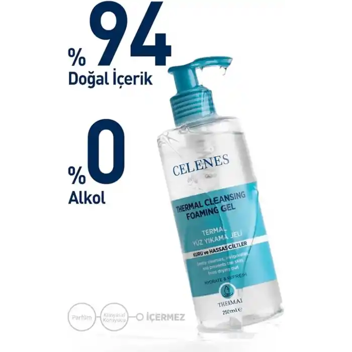 Celenes Nemlendirici Ve Canlandırıcı Thermal Yüz Temizleme Jeli Kuru Ve Hassas Ciltler 250 ml, 7350104248116