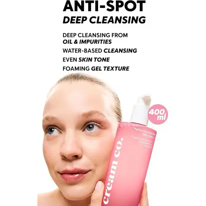 Cream Co. Leke Karşıtı Nemlendirici Yüz Temizleme Jeli Niacinamide Hyalüronik Asit, 400 ML,Tüm Cilt Tipleri