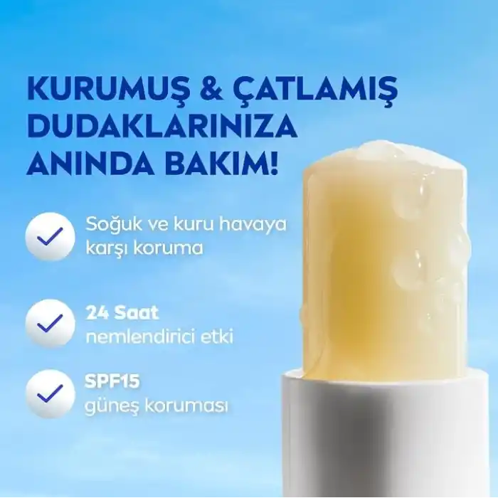 NIVEA Med Repair Dudak Bakım Kremi, 24 Saat Nem,Doğal Yağlar ile Çatlamış Dudak Bakım,SPF 15 (4,8 ml)