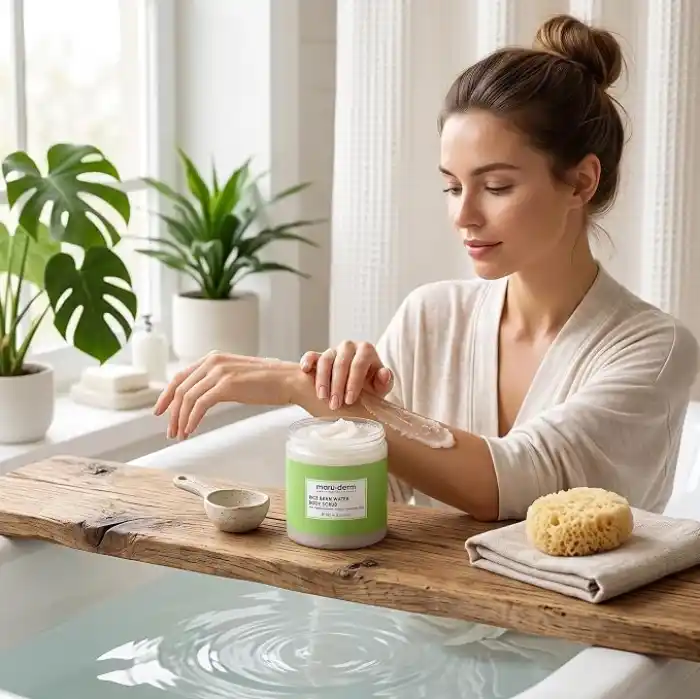 Maruderm Pirinç Suyu Vücut Peelingi – AHA & Hyalüronik Asit ile Arındırıcı ve Yoğun Nemlendirici Peeling, Shea Yağı ile, 250 ML