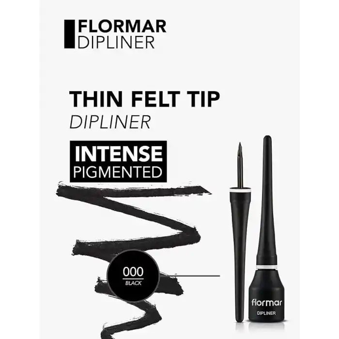 Flormar Yoğun Pigmentli Ince Keçe Fırçalı Yarı Mat Dipliner (SİYAH) - Dipliner-000black-8690604330003