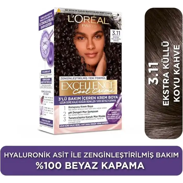 LOreal Paris Excellence Cool Creme Saç Boyası - 3.11 Ekstra Küllü Koyu Kahve