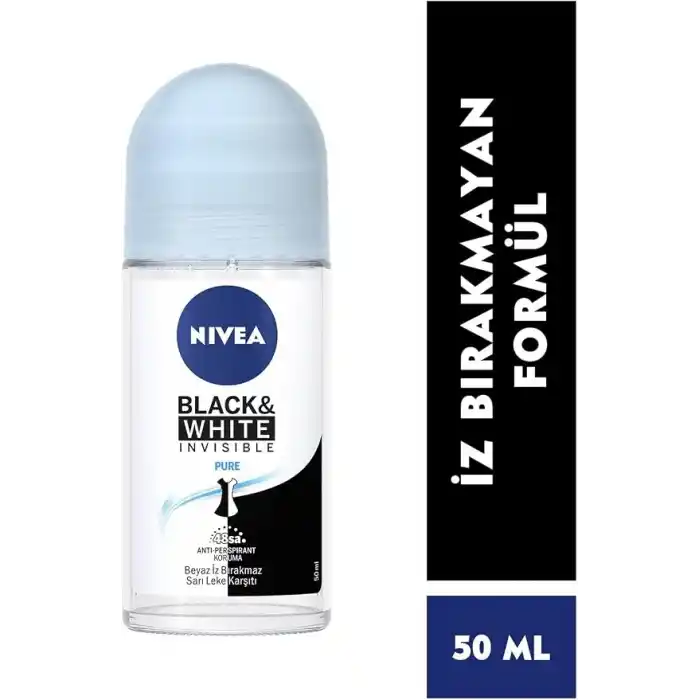 NIVEA Kadın Roll On Deodorant Black & White Invisible Pure 48 Saat Anti-perspirant Koruma (50 ml)