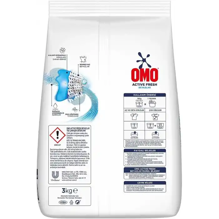 Omo Active Fresh Beyazlar 20 yıkama Toz Çamaşır Deterjanı 3 Kg
