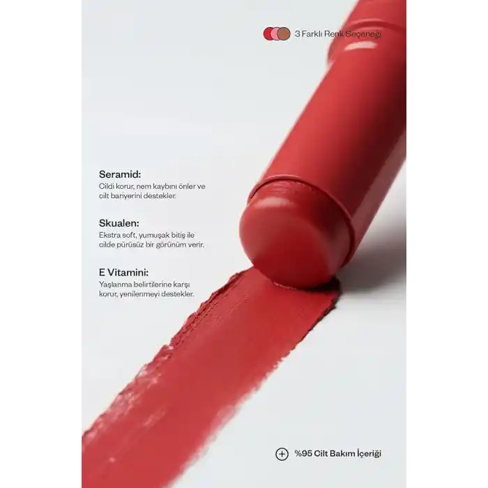 Kremi KISSN BLUSH · Allık, Ruj, Göz Farı · Nemlendirici 3in1 · Ceramide Skualen Vitamin E (Poppy)