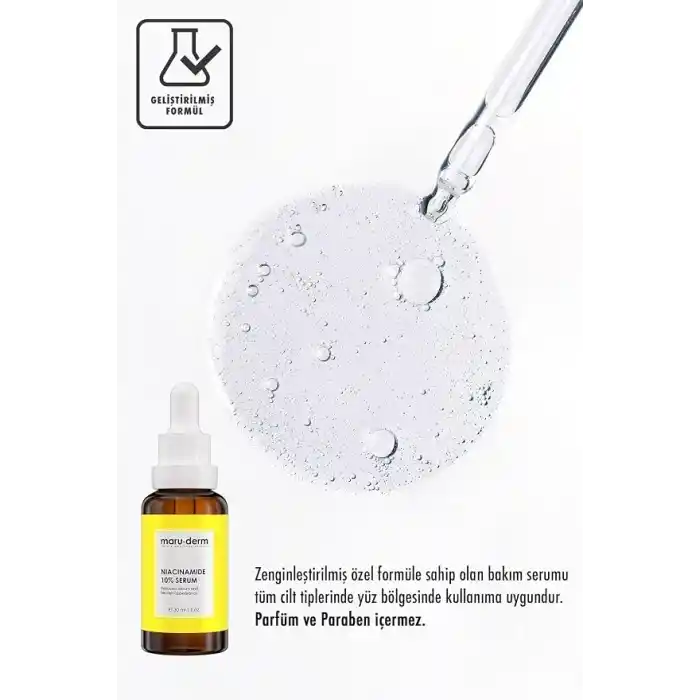 Maruderm Niacinamide%10 + Hyalüronik Asit + Panthenol Cilt Bakım Serumu – Ton Eşitleyici ve Gözenek Görünümü İnceltici Yüz Serumu, 30 ML