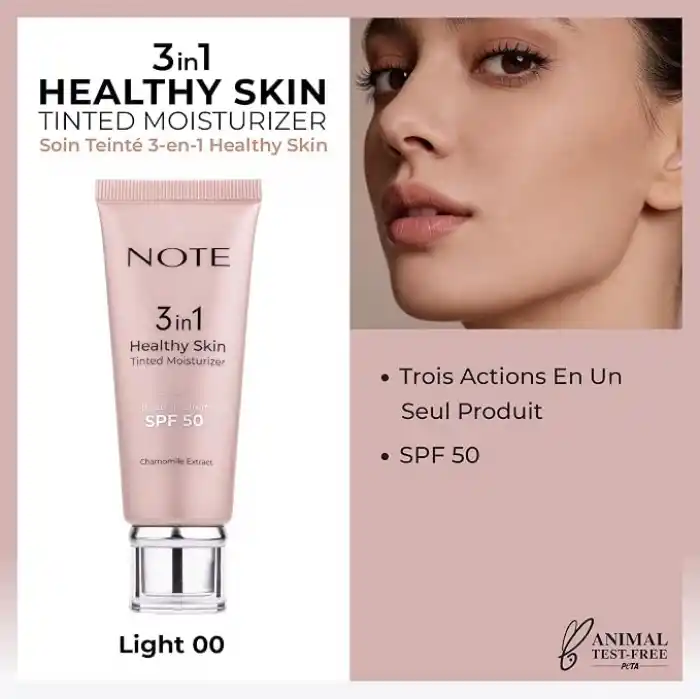 Note Cosmetics 3 in 1 Healthy Skin Light Tinted Moisturizer 50 SPF Renk Ton Eşitleyici Aydınlatıcı Krem, 00 Açık Ton