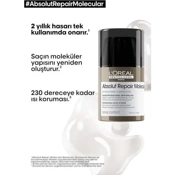 LOréal Professionnel Paris Serie Expert Absolut Repair Molecular Tüm Yıpranmış Saçlar İçin Durulanmayan Maske 50ml