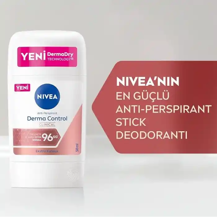 NIVEA Kadın Stick Deodorant Derma Control Clinical 50 ml, C Vitamini ile Koltuk Altı Kararma Karşıtı, 96 Saat Anti-perspirant Koruma