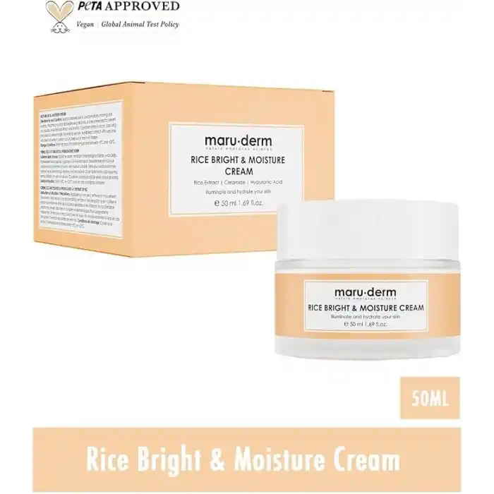 Maruderm Pirinç Özlü Aydınlatıcı & Nemlendirici Krem – Seramid & Hyaluronik Asit ile Pürüzsüz ve Parlak Görünüm İçin Yüz Kremi, 50 ML