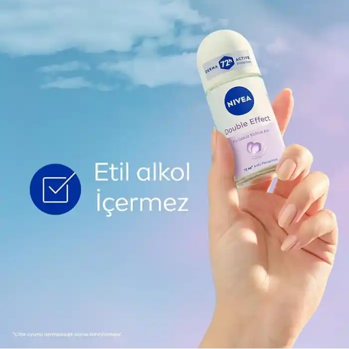 NIVEA Kadın Roll-on Deodorant Double Effect 50ml, 72 Saat Anti-perspirant Koruma, Alkolsüz, Pürüzsüz Koltuk Altı
