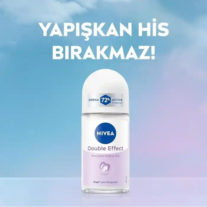 NIVEA Kadın Roll-on Deodorant Double Effect 50ml, 72 Saat Anti-perspirant Koruma, Alkolsüz, Pürüzsüz Koltuk Altı