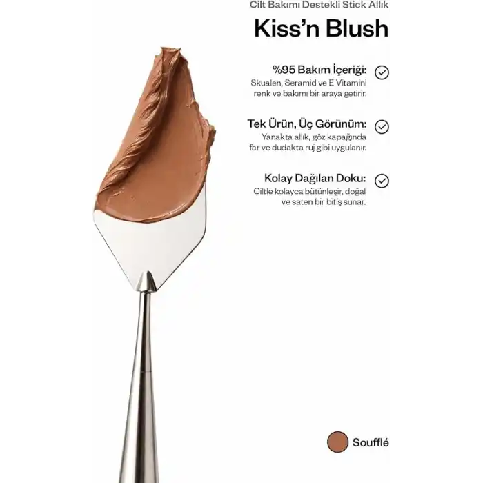 Kremi KISSN BLUSH · Allık, Ruj, Göz Farı · Nemlendirici 3in1 · Ceramide Skualen Vitamin E (Souffle)