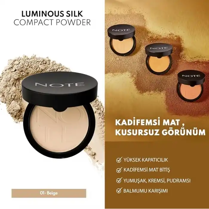 Note Cosmetics Luminous Silk Compact Powder 01 Beige Mat Bitişli Toz Yüz Pudrası Beige