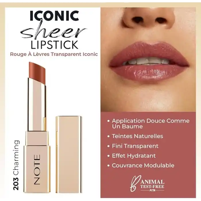 Note Cosmetics Iconic Sheer Lipstick 203 Charming Nemlendirici Parlak Ruj, Nude