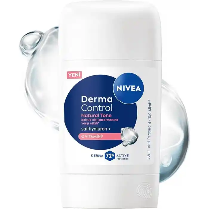 NIVEA Kadın Stick Deodorant Derma Control Natural Tone 50 ml, Koltuk Altı Kararmasına Karşı Etkili, Eşit Cilt Tonu, 72 Saat Anti Perspirant Koruma, C Vitamini, Hyaluronik Asit, Alkol İçermez