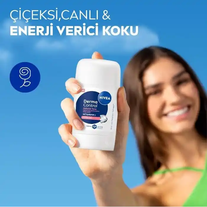 NIVEA Kadın Stick Deodorant Derma Control Natural Tone 50 ml, Koltuk Altı Kararmasına Karşı Etkili, Eşit Cilt Tonu, 72 Saat Anti Perspirant Koruma, C Vitamini, Hyaluronik Asit, Alkol İçermez