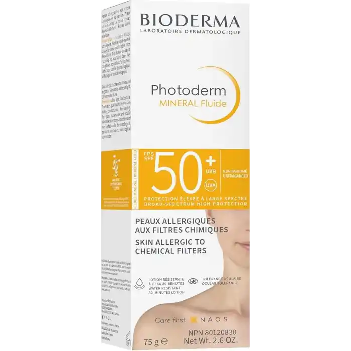 Bioderma Photoderm Mineral Fluid SPF50+ Çok Hassas Ciltler için Çok Yüksek Korumalı Yüz, Vücut Güneş Kremi 75 gr