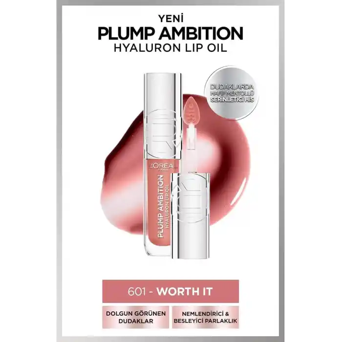 LOreal Paris Plump Ambition Hyaluron Lip Oil Besleyici ve Nemlendirici Dudak Parlatıcısı - 601 Worth It