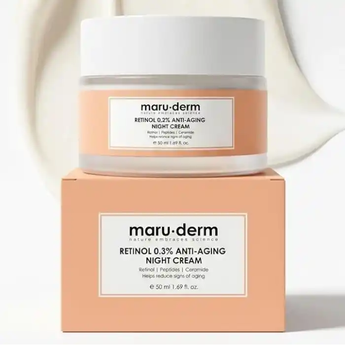 Maruderm Retinol%0.3 Yaşlanma Karşıtı Gece Kremi – Kırışıklık Karşıtı Yenileyici Yüz Kremi, Seramid & Peptit Kompleksi ile, 50 ML