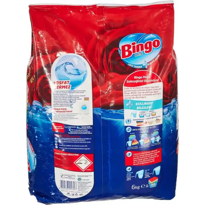 Bingo Matik Renkli 40 Yıkama Toz Çamaşır Deterjanı 1 x 6 kg, 6000 G