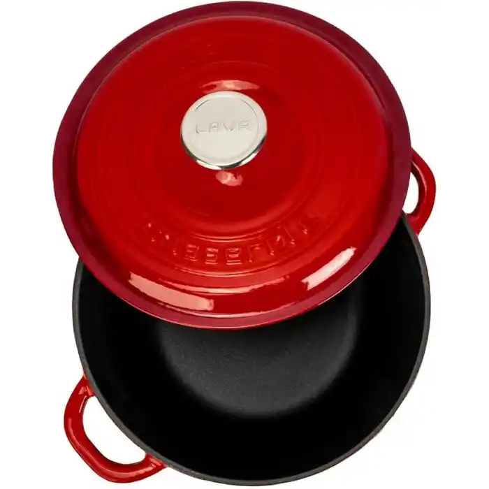 LAVA Döküm Yuvarlak Tencere Döküm Demir Kapak New Heritage Serisi Çap 26cm. Kırmızı