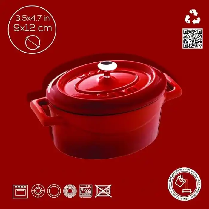 Lava Metal Oval Mini Tencere, Kırmızı