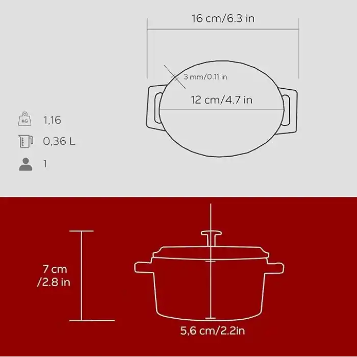 Lava Metal Oval Mini Tencere, Kırmızı