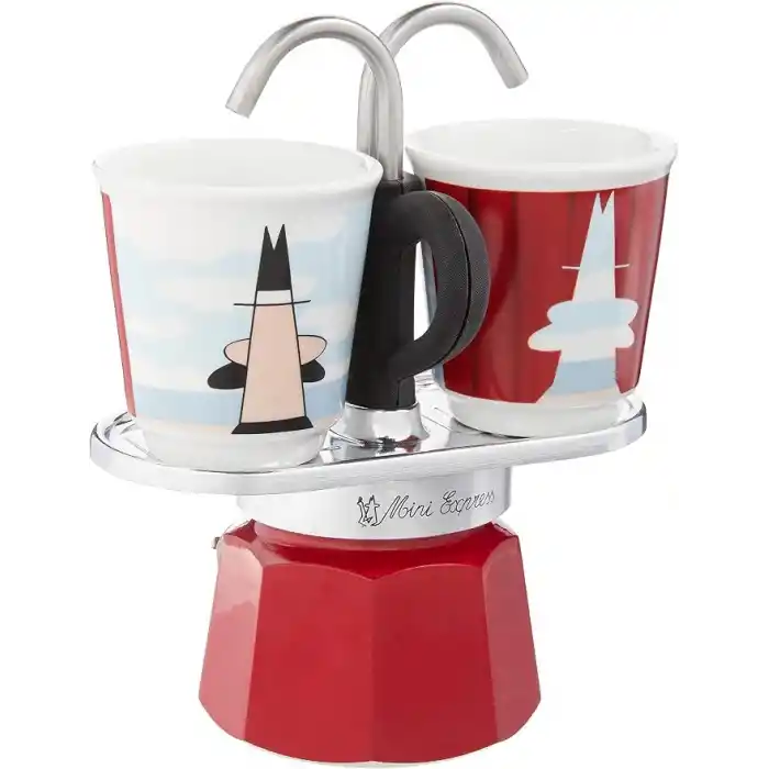 Bialetti - Set Mini Express: Ocak Üstü Espresso Pişirici + 2 Cups - Magrite Serisi
