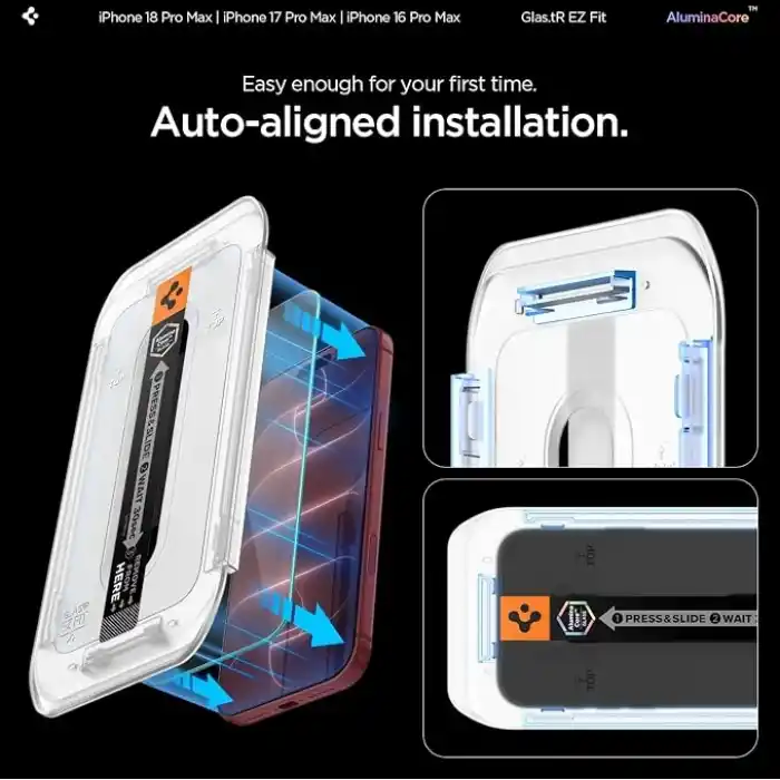 Spigen iPhone 18 Pro Max / 17 Pro Max / 16 Pro Max ile Uyumlu Ekran Koruyucu Cam Kolay Kurulum Glas.tR EZ Fit (2 Adet) - AGL07907