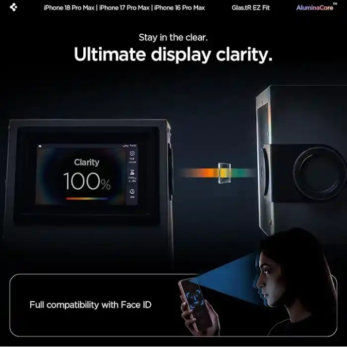 Spigen iPhone 18 Pro Max / 17 Pro Max / 16 Pro Max ile Uyumlu Ekran Koruyucu Cam Kolay Kurulum Glas.tR EZ Fit (2 Adet) - AGL07907