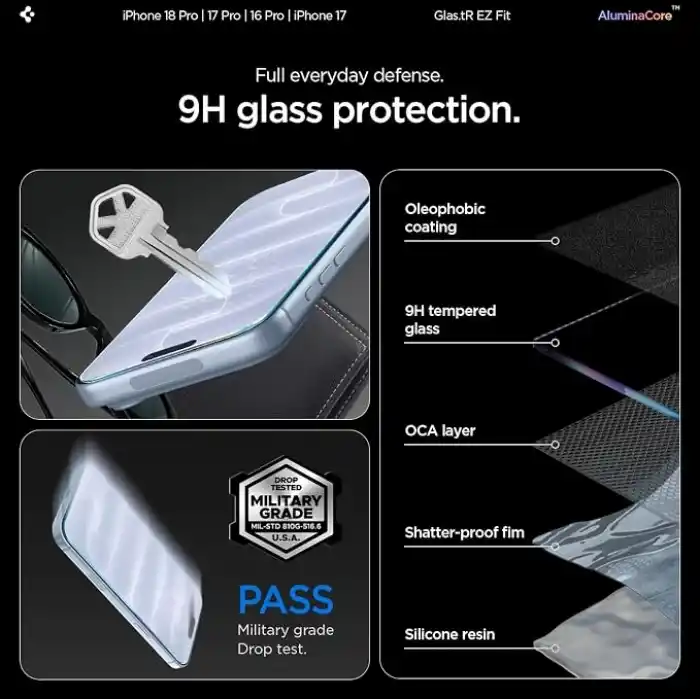 Spigen iPhone 18 Pro / 17 Pro / 17/16 Pro ile Uyumlu Ekran Koruyucu Cam Kolay Kurulum Glas.tR EZ Fit (2 Adet) - AGL07928