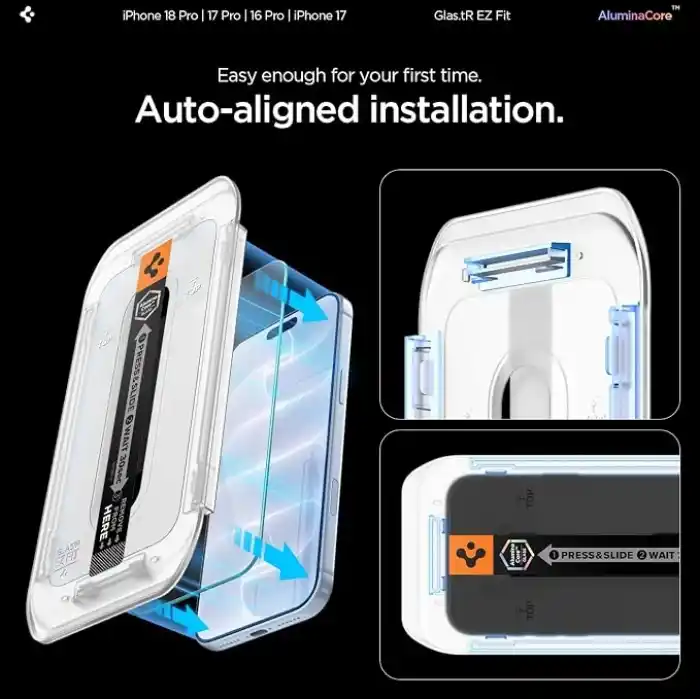 Spigen iPhone 18 Pro / 17 Pro / 17/16 Pro ile Uyumlu Ekran Koruyucu Cam Kolay Kurulum Glas.tR EZ Fit (2 Adet) - AGL07928