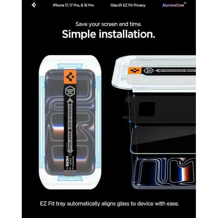 Spigen iPhone 17 Pro / 17/16 Pro ile Uyumlu Hayalet Ekran Koruyucu Cam Kolay Kurulum Glas.tR EZ Fit Privacy HD (2 Adet) - AGL07929