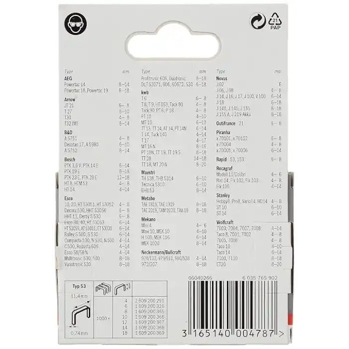 Bosch Professional Accessories Ince Zımba Teli Tip 53, Gri, 1000 Adet