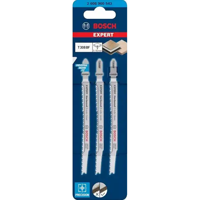 Bosch Professional 3x EXPERT ‘Hardwood 2-side clean’ T 308 BF Dekupaj Testere Bıçakları (Plastik kaplı levhalar, Multipleks levha, Uzunluk 117 mm, Aksesuar Dekupaj Testeresi)
