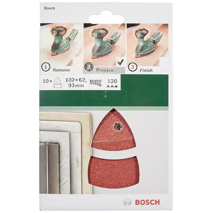 Bosch Accessories Zımpara Kağıdı (Çoklu Zımpara Makinesi için, Farklı Malzemeler, 10 Adet, 102 x 62/93 mm, Granülasyon 120)