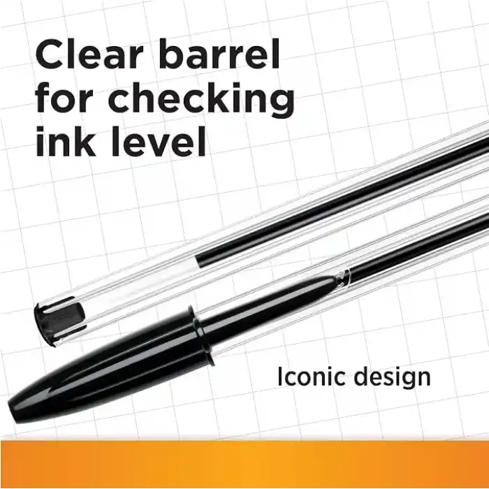 BIC Cristal Medium Tükenmez Kalem Siyah 50li Kutu, 1.0 mm Orta Kalınlıkta Uç, Şeffaf Gövde, Delikli Kapak