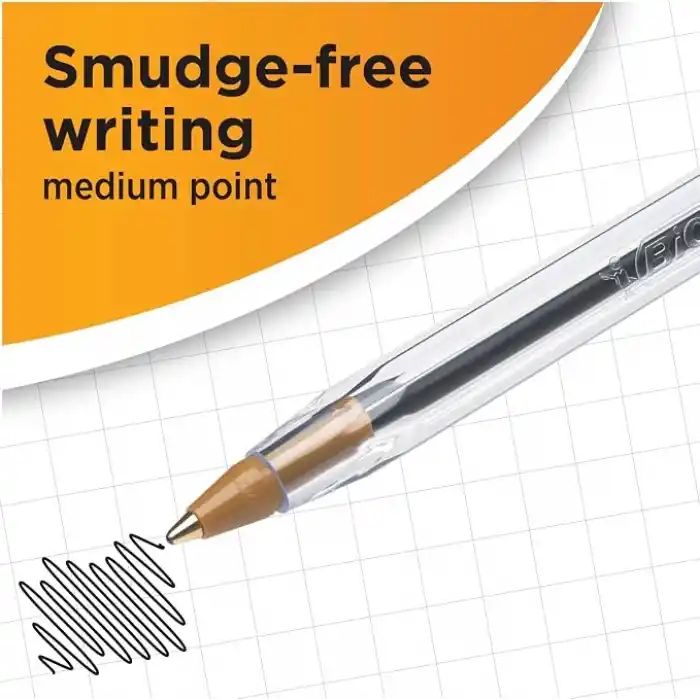 BIC Cristal Medium Tükenmez Kalem Siyah 50li Kutu, 1.0 mm Orta Kalınlıkta Uç, Şeffaf Gövde, Delikli Kapak