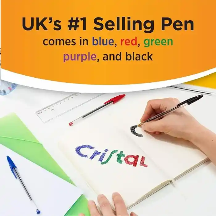 BIC Cristal Medium Tükenmez Kalem Siyah 50li Kutu, 1.0 mm Orta Kalınlıkta Uç, Şeffaf Gövde, Delikli Kapak