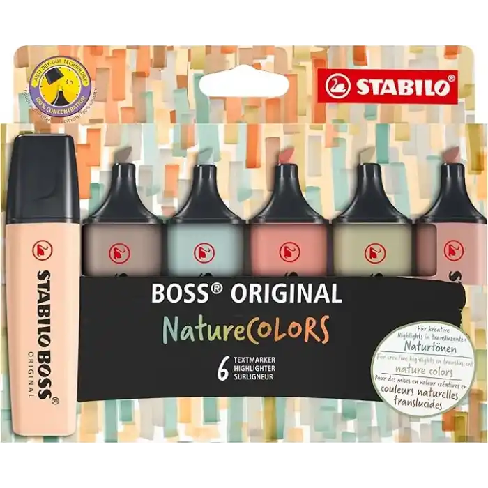 STABILO BOSS ORIGINAL NatureCOLORS - Fosforlu Kalem - 6lı Paket - Çeşitli Renkler