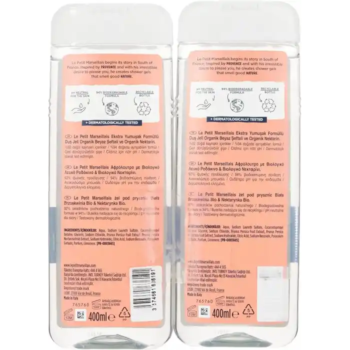 Le Petit Marseillais Beyaz Şeftali ve Nektarin Duş Jeli 400 ml x 2 Adet